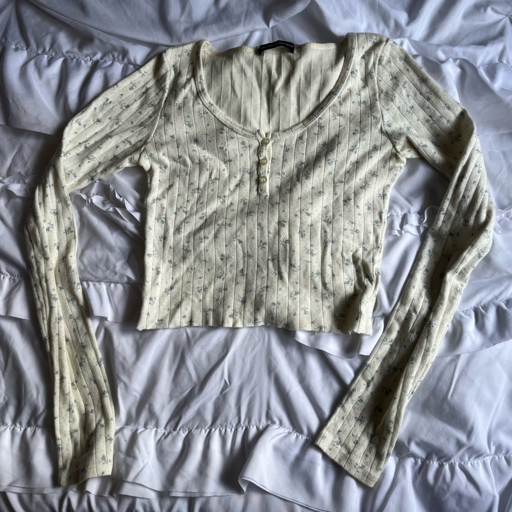 Brandy Melville Zelle Long Sleeve Top with Button Detail